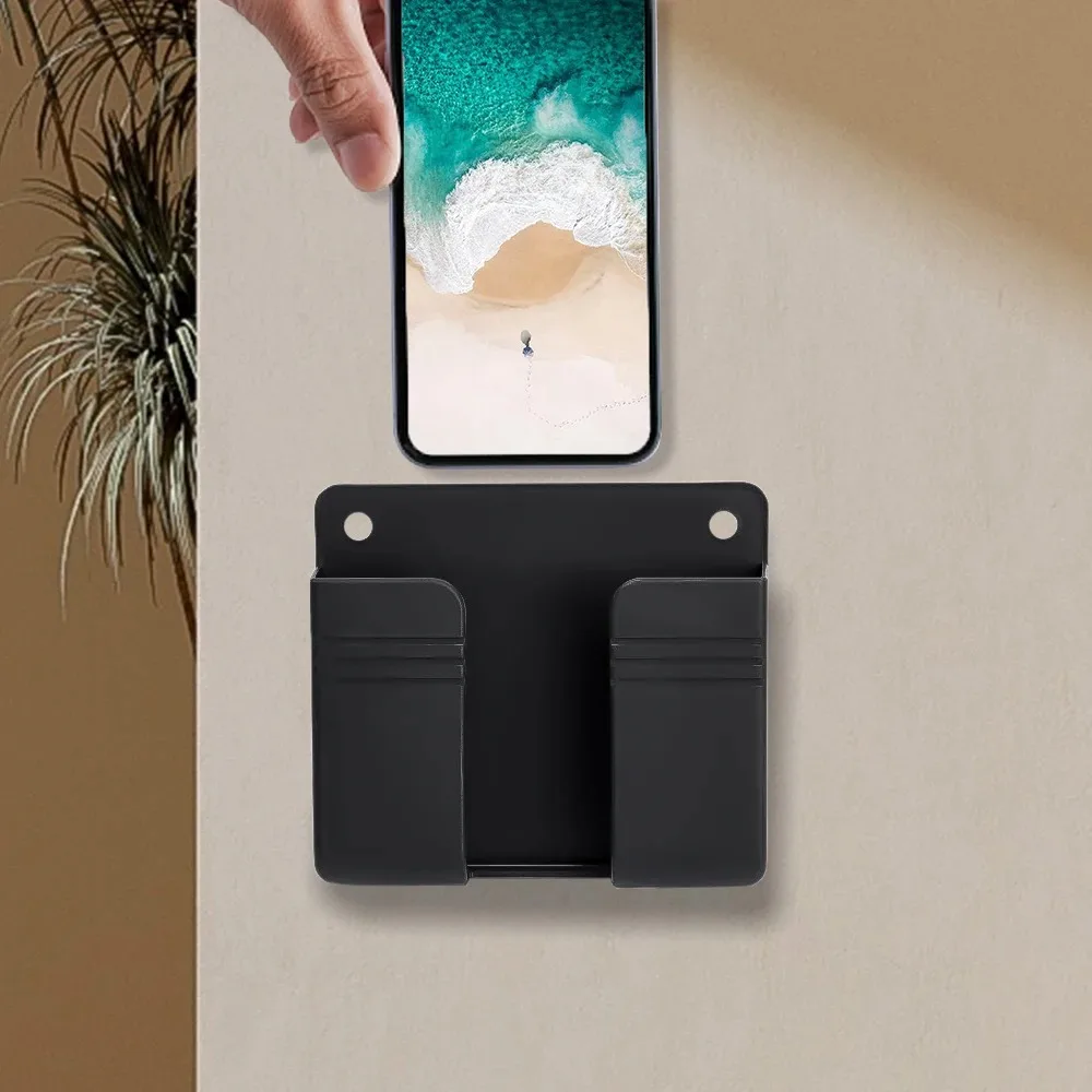 Phone Holder Multifunction Smartphone Holder Wall Mounted Organizer Storage Box Wall Remote Control Charger Dock Stand Organizer Bracket