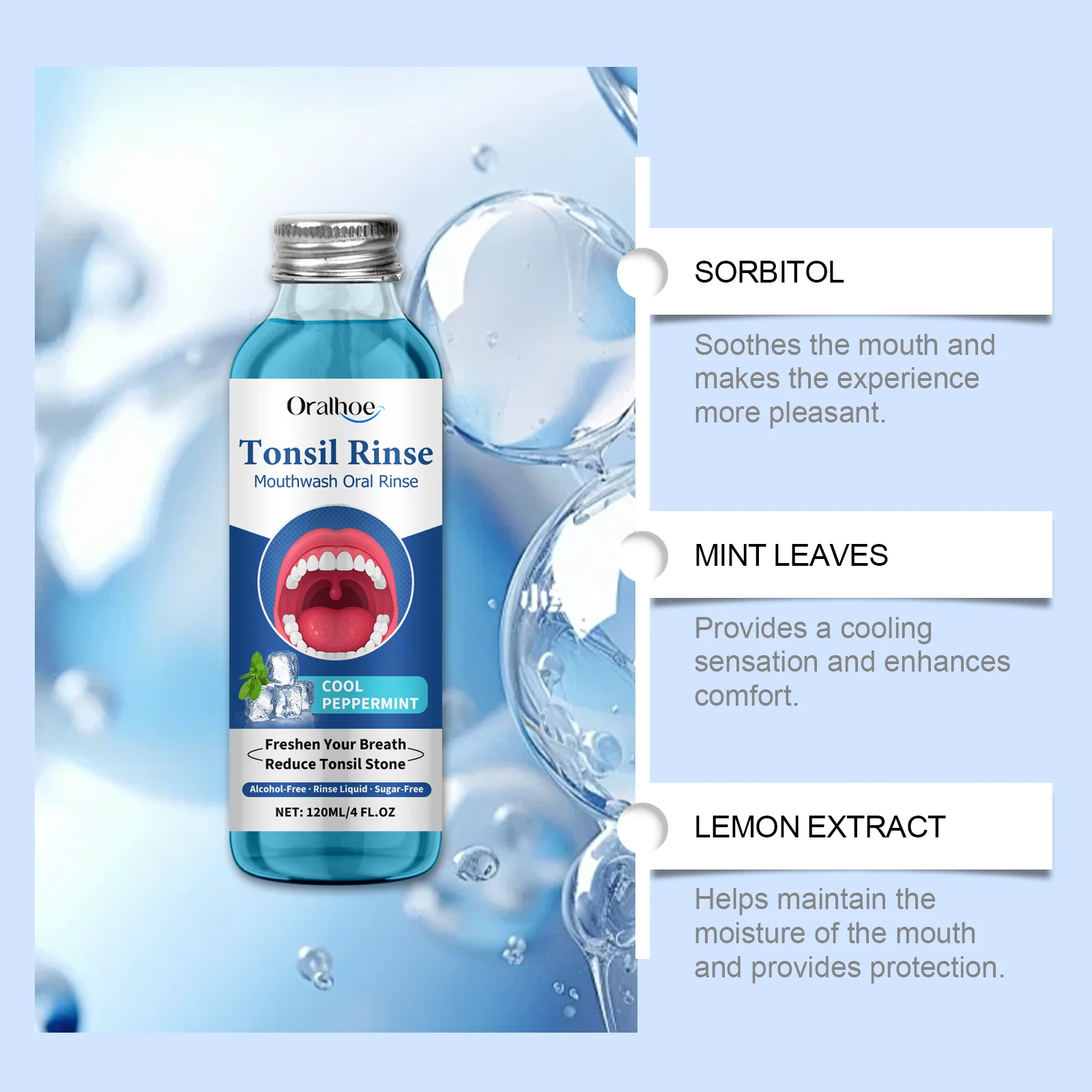 120ml ORALHOE Mouthwash Oral Rinse Remove Food Residues Bad Breath Reduce Tonsil Stone Eliminate Odor Breath Oral Care - 2