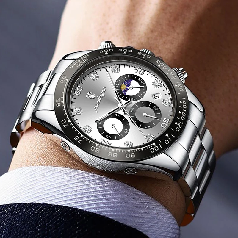 Orologi sportivi POEDAGAR per uomo 2023 nuovo orologio da uomo d'affari in acciaio inossidabile con orologio al quarzo maschile luminoso di lusso di marca impermeabile