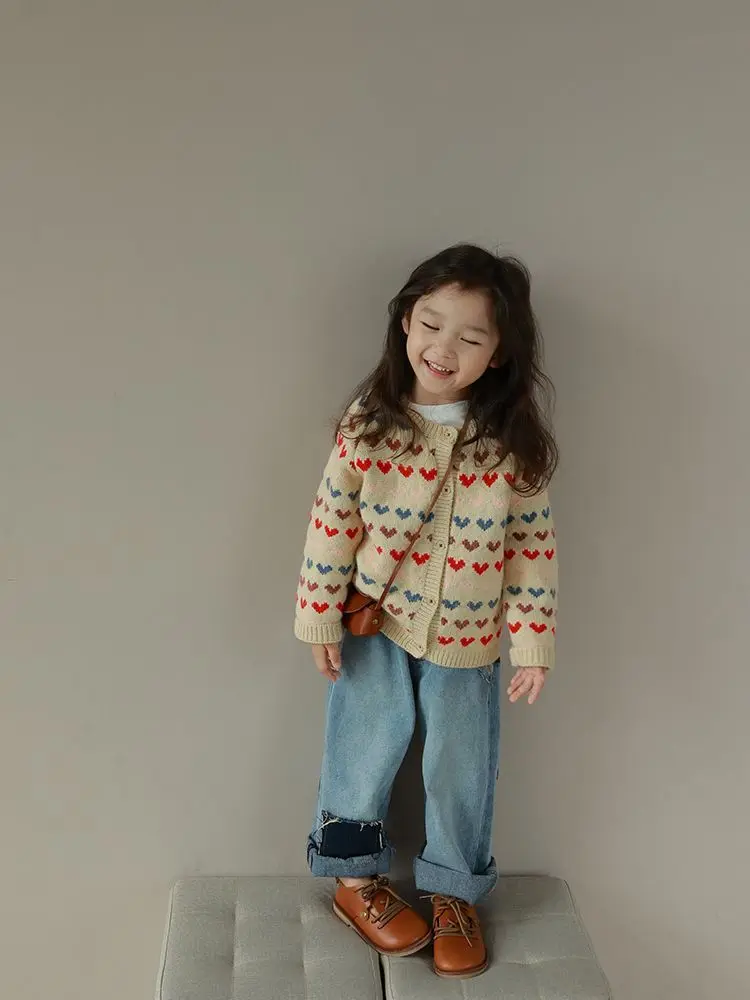 

Girls Clothes Suit Colorful Sweater 2023 Early Spring New Girl Baby Cardigan Fashion Style Casual Simple Girls Jeans Set