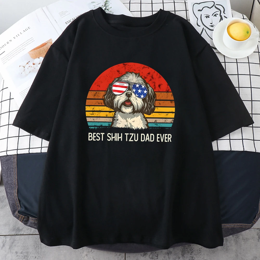

Best Shih Tzu Dad Ever Printed Male Cotton T-Shirts Fashion Breathable Tee Clothing Oversize Creativity Tops Mens Short Sleeve