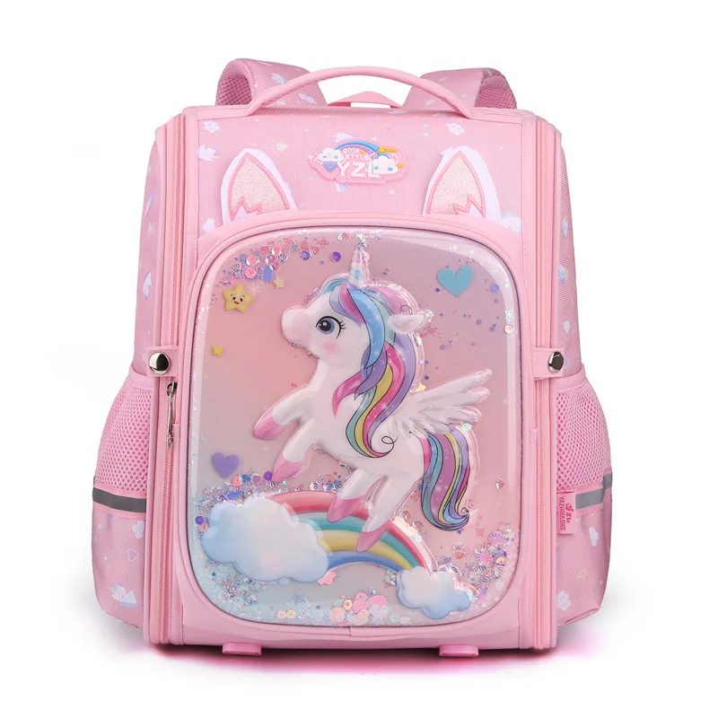 

Kids Orthoped Unicorn Backpacks for Girls Pink Sequin School Backpacks 3D Cartoon Primary First Class Satchel Backpacks Two Size