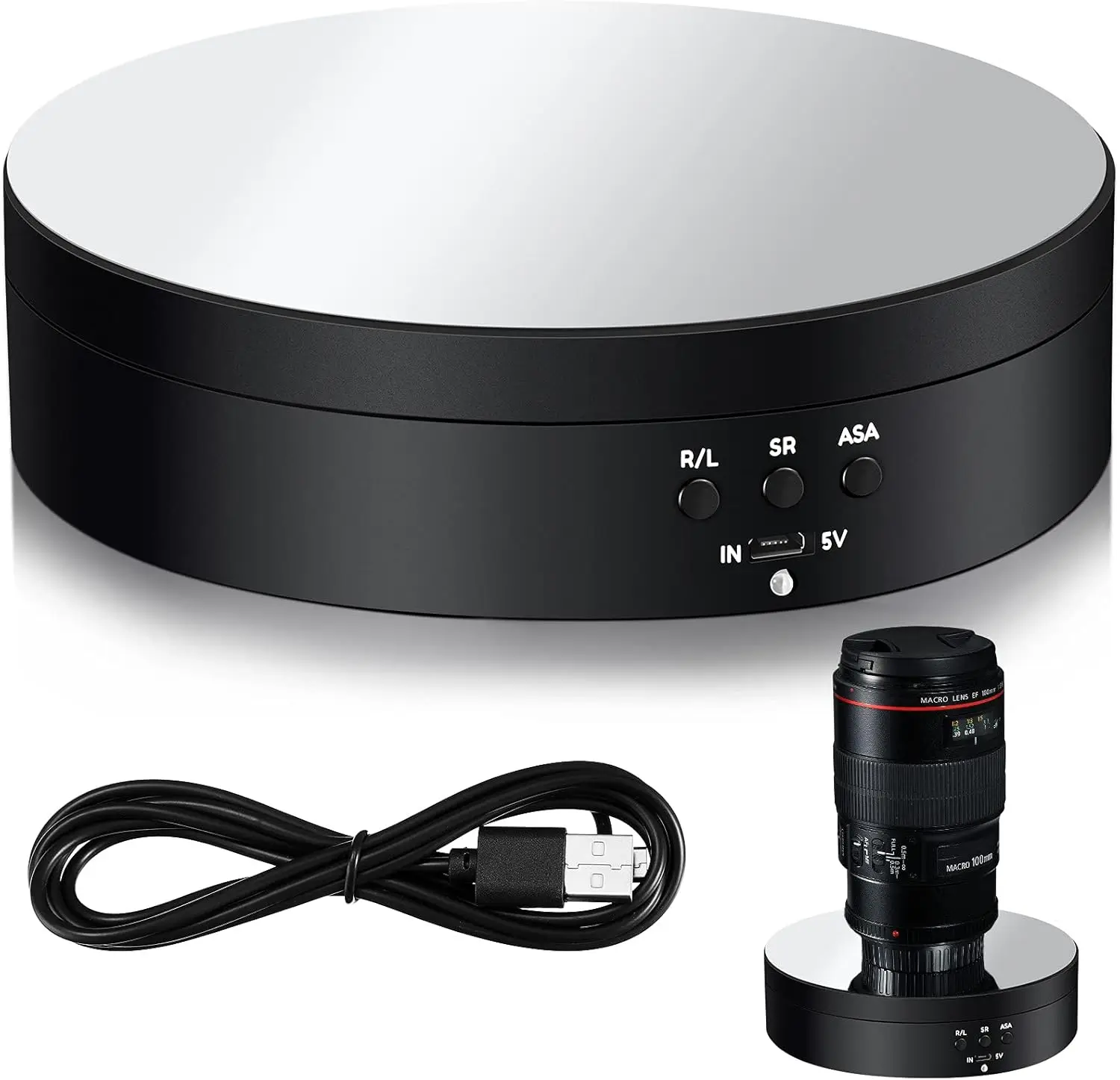 Motorized 360° Rotating Display Stand with USB Power – Black