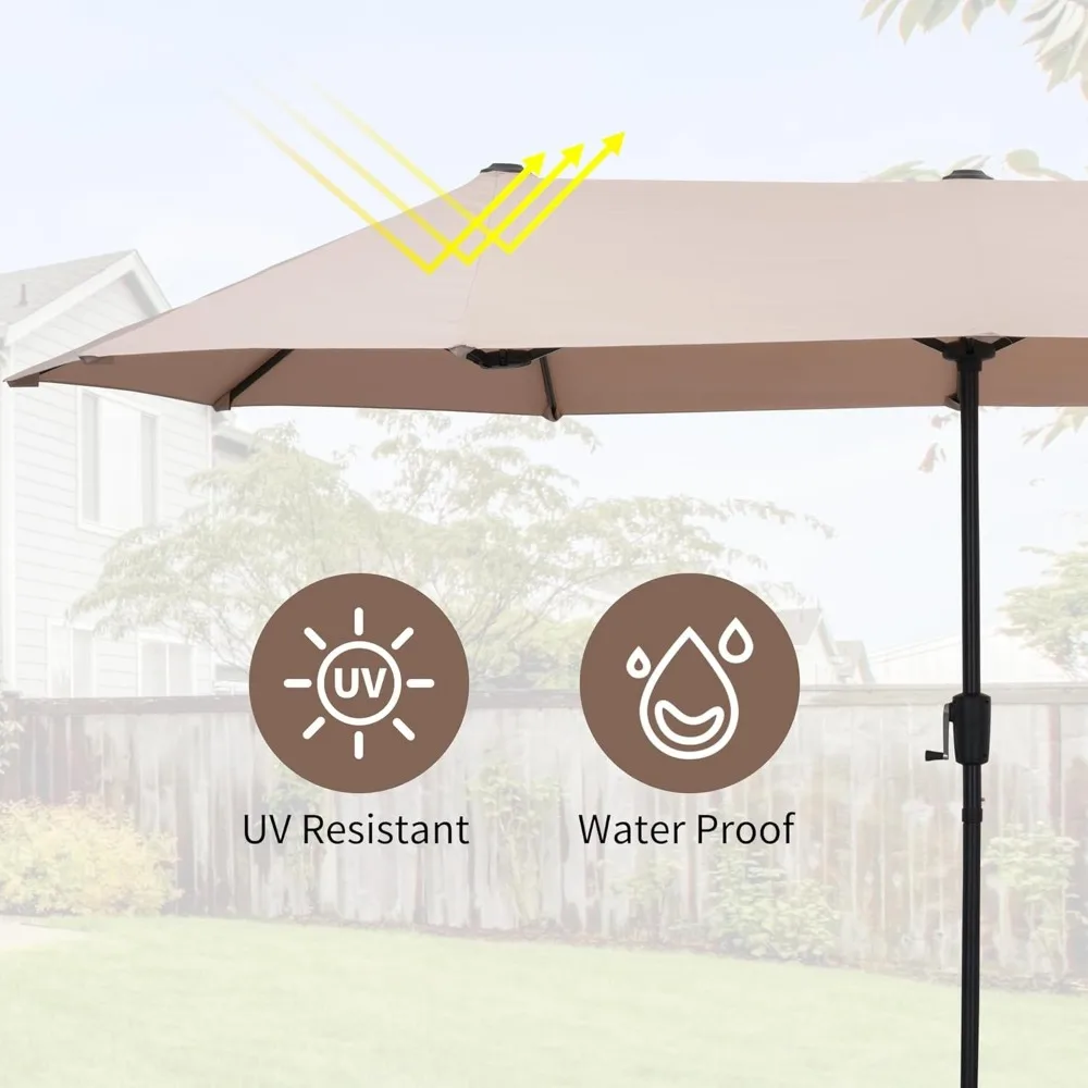 13Ft Large Patio Umbrella With Base Outdoor Double-Sided Market Extra Large Table Umbrella Outdoor Patio Easy Crank for Yard 5