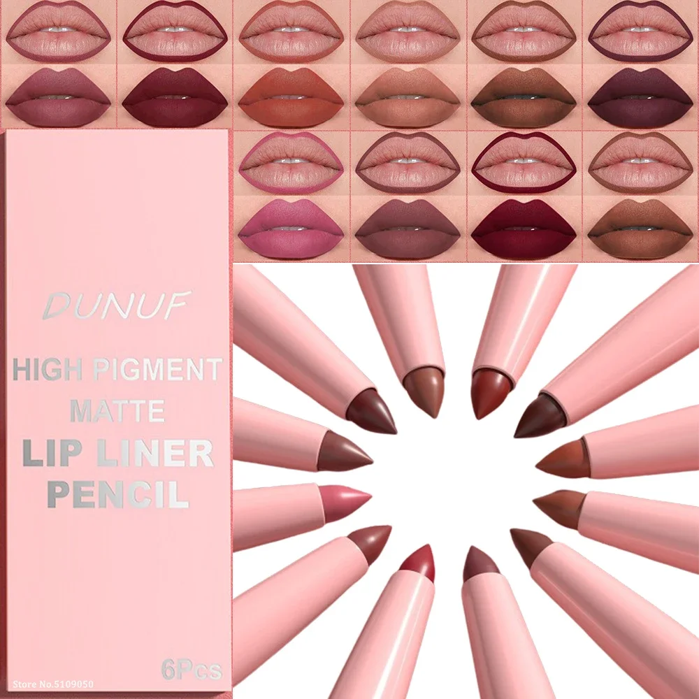 6 قطعة قلم أحمر شفاه مخملي غير لامع عاري بني قلم ت...