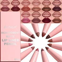 6PC Velvet Matte Lipstick Pen Nude Brown Lip Liner Pencil Kit Smooth Rose Red Pigment Waterproof Long Lasting Dye Cheek Lip Tint 1