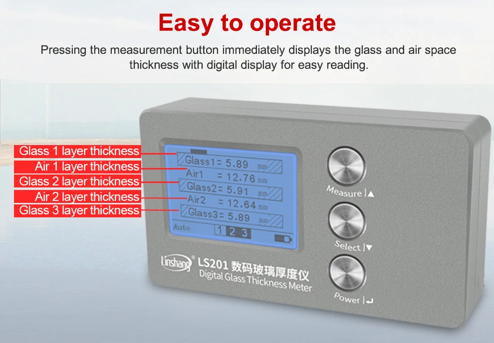 Glass Thickness Gauge Digital Laser Glass Thickness Meter Window Glazing Measuri