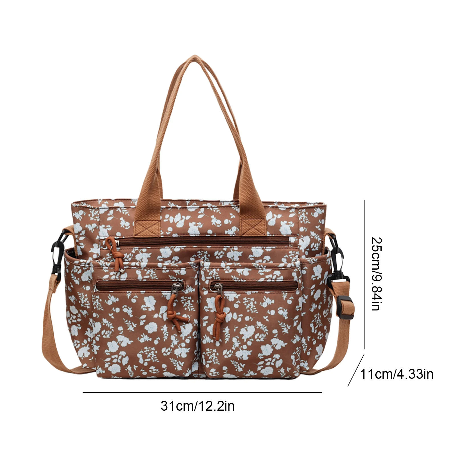 Nylon Floral Prints Shoulder Bag with Adjustable Strap Handbag with Multi Pocket Underarm Bag for Women Work Shopping Travel