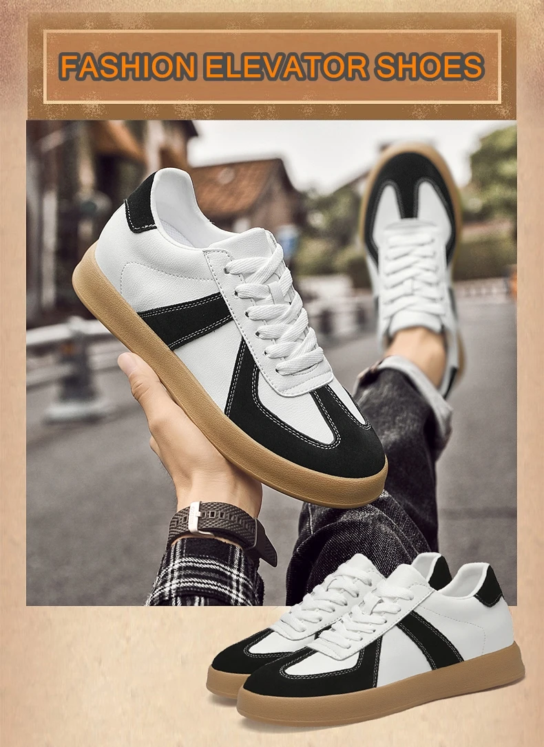 Elevator Sneakers For Women&Men Shoes Genuine Leather Height Increasing Shoes Lace Up Trainers Ladies Flat Shoes For Men