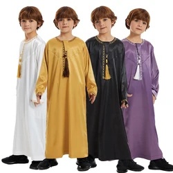 Ramadan Eid Muslim Kids Embroidery Tassel Robe Jubba Thobe Islamic Arab Boys Kaftan Children Abaya Traditional Clothes Turkey
