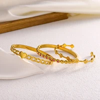 CARLIDANA Hot Sale Popular Jewelry Bracelet Heart-shaped Love Stainless Steel Zircon Gold Color Open Bnangle For Women 1