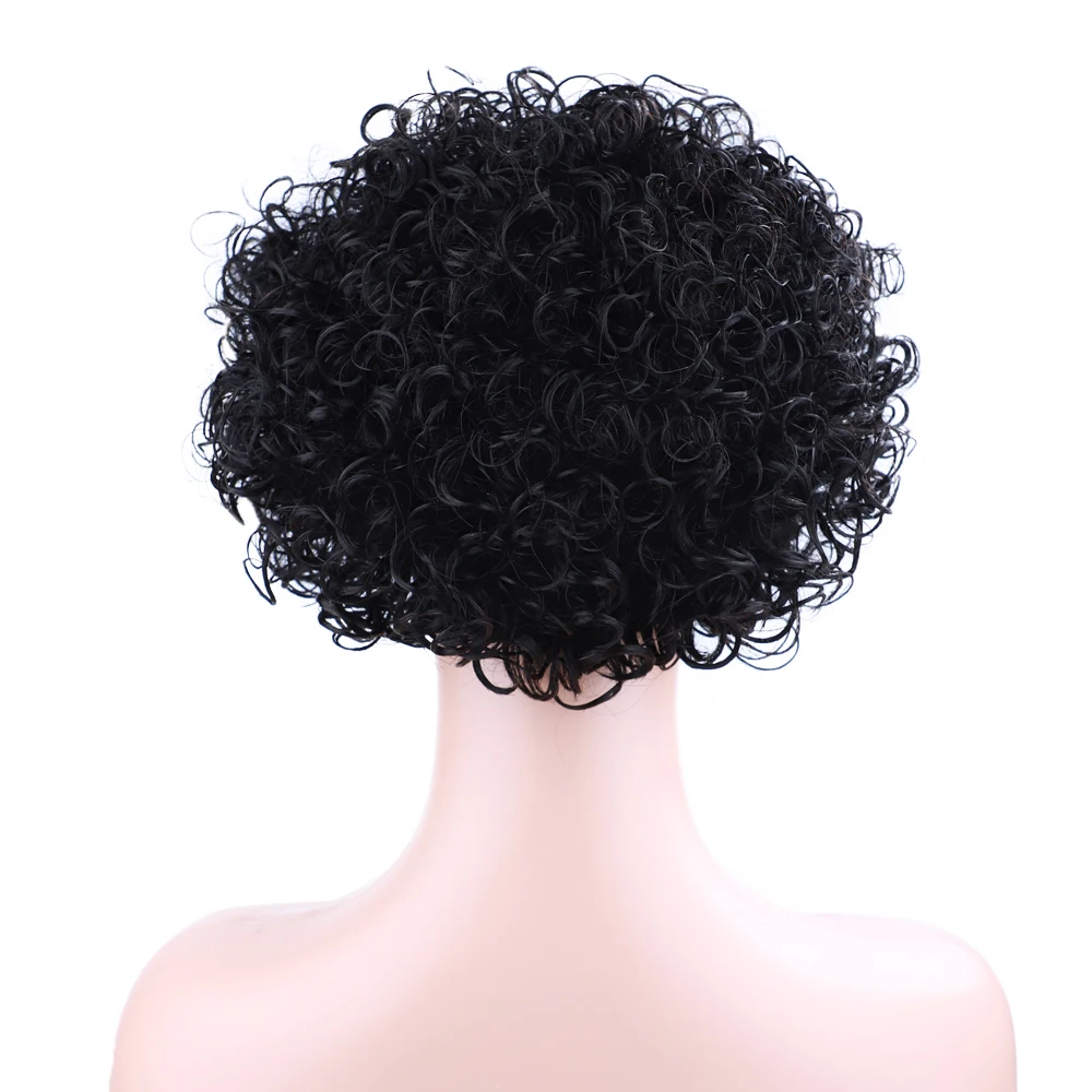 Peluca de cabello humano rizado para mujeres negras, pelo corto Afro con peines, color negro, marrón y Rubio