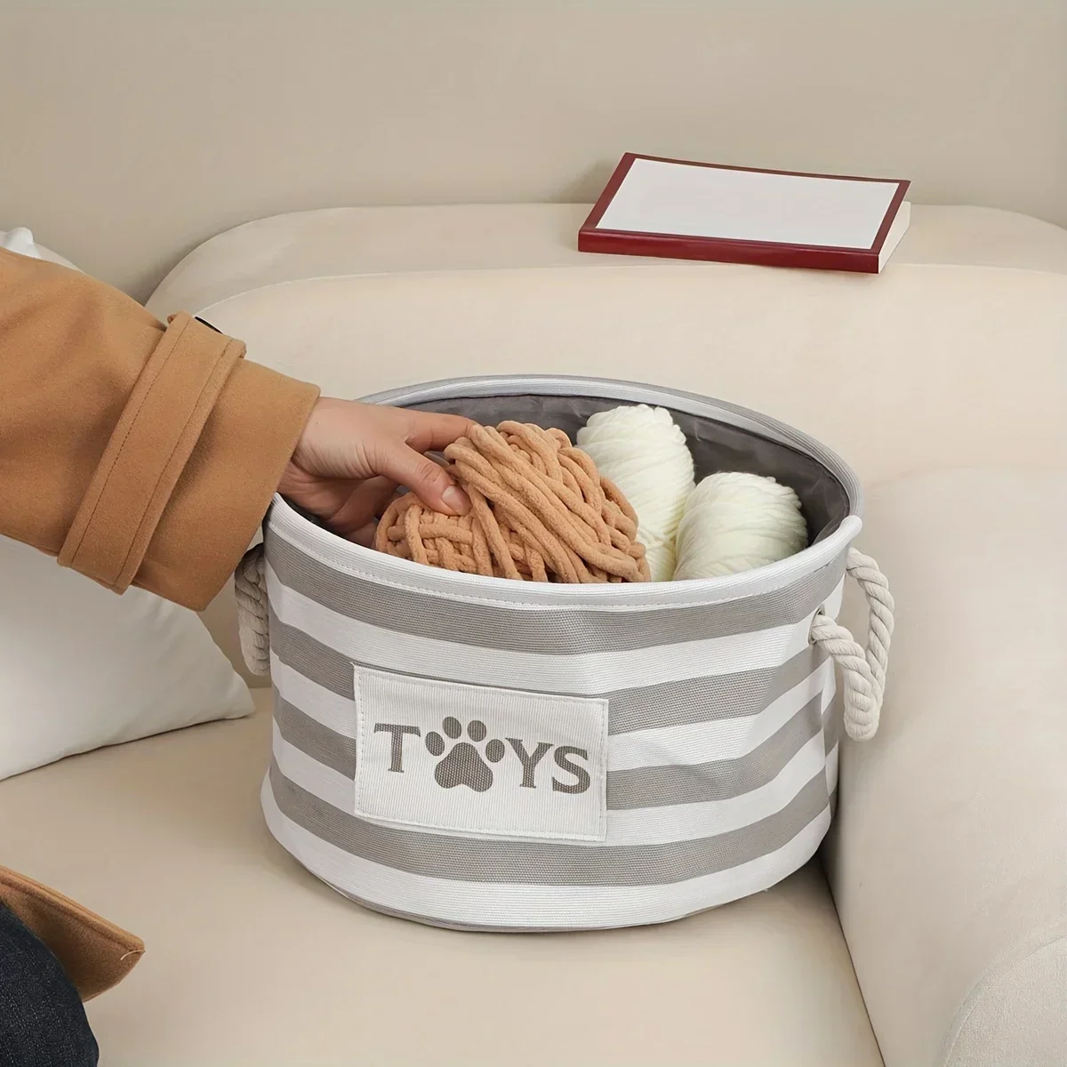 DOG TOY STORAGE BASKET Foldable Round Pet Clothes Organizer