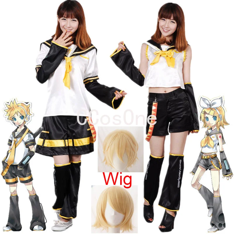 

Anime for Rin Len Halloween Party Uniform Cosplay Complete Costumes Wig Sets Tops+Shorts Women Men