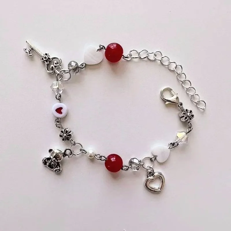 Red cute fairy core grunge bracelet y2k