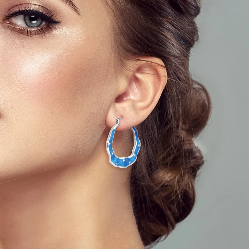 925 Sterling Silver Geometric Minimalist Blue Series Jewelry Fashion Zircon Circle Hoop Earring for Women S925 Gift Accessories hoop earrings silver earrings silver hoop earrings womens earrings