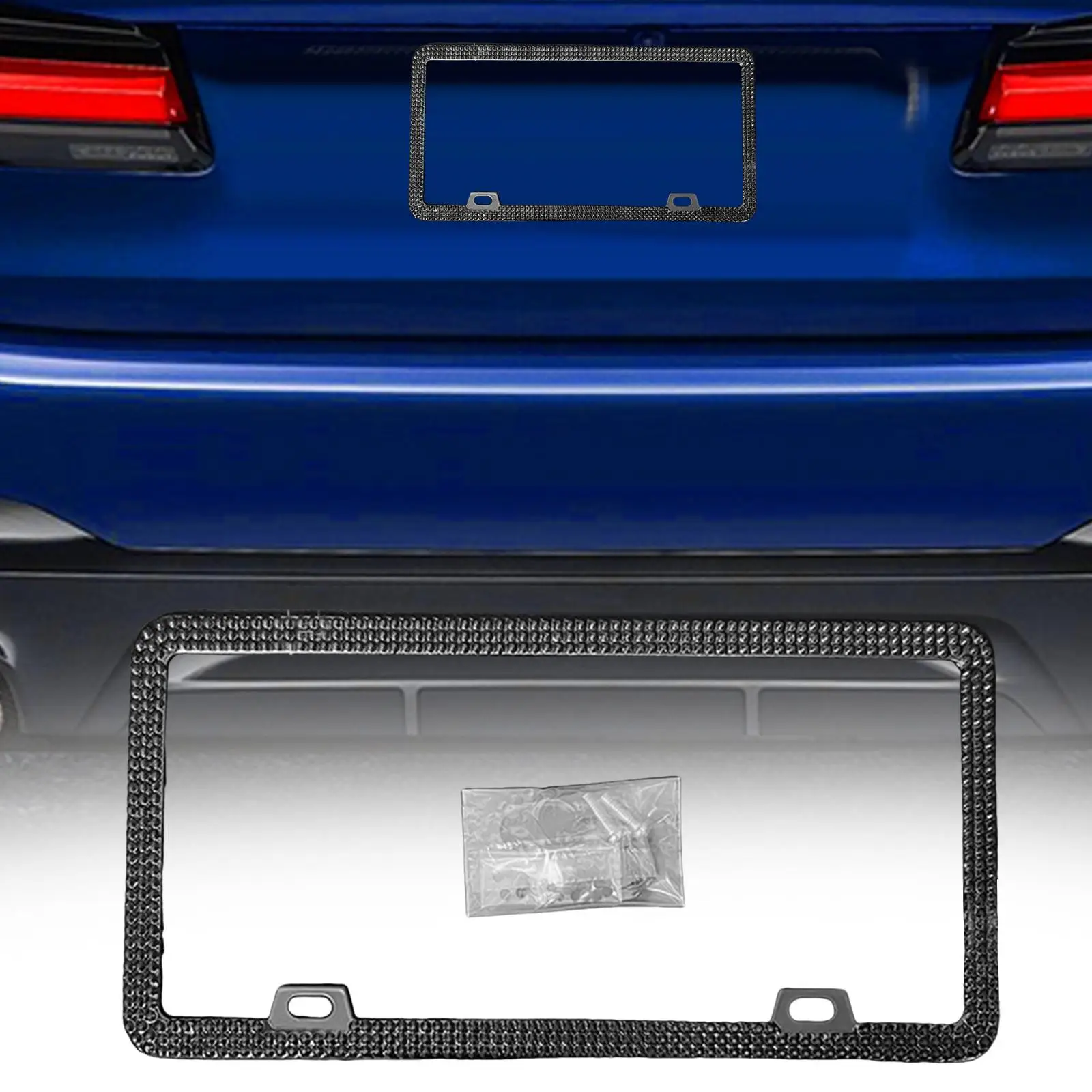 Auto License Plate Frame with Rhinestones Protective Durable Auto Accessories Number Plate Holder for US Standard Plates