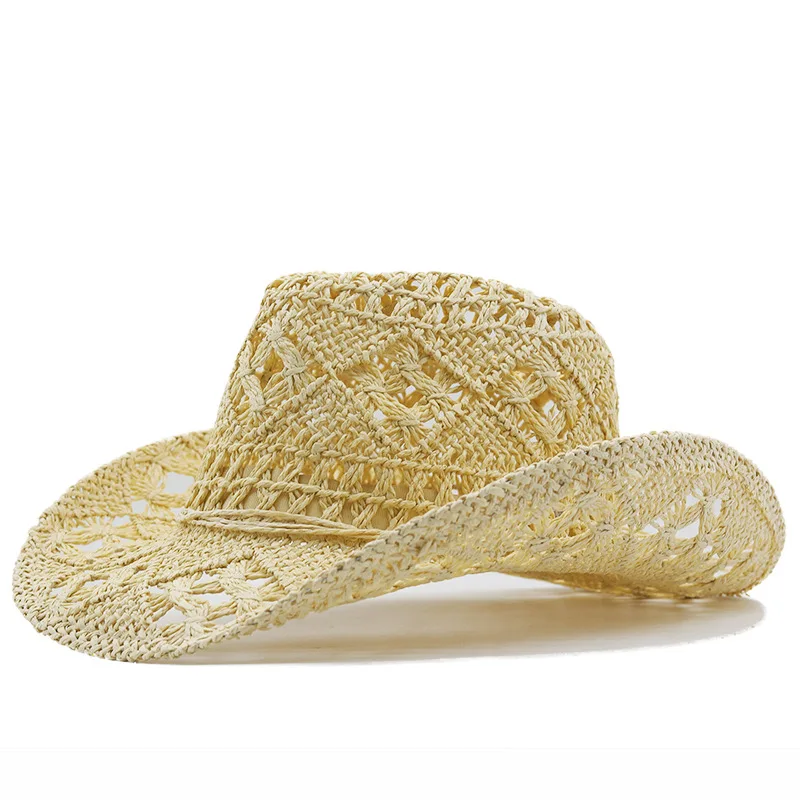 Straw Hats Cowboy Woven Hand knitting Sun Hats Western Cowboy Foldable Roll up Cap Travel Dresses Office gift Men & Women cowboy hats