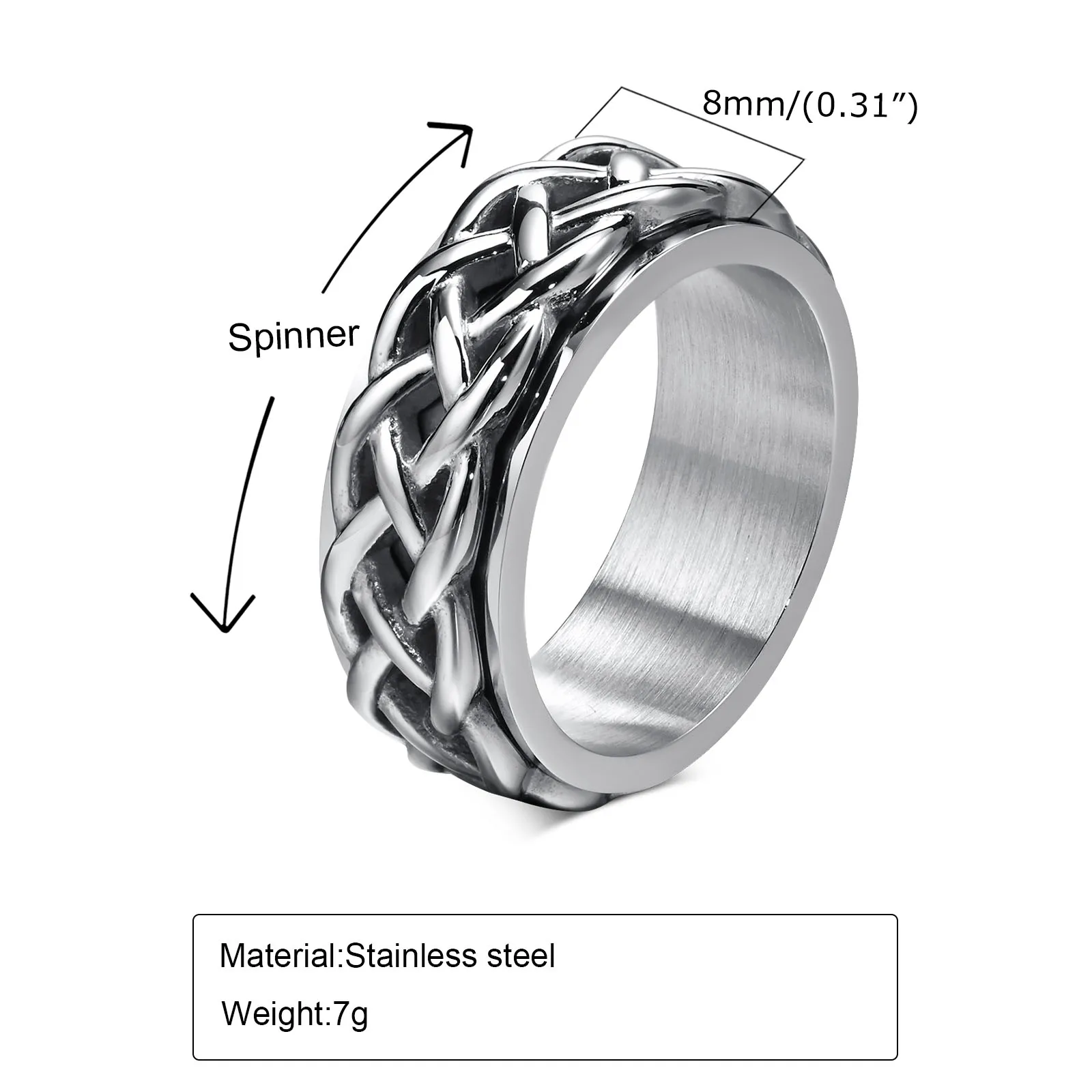 Men's Stainless Steel Chain Spinner Custom Engraving Band Ring -  BijouxStore - webid:1981