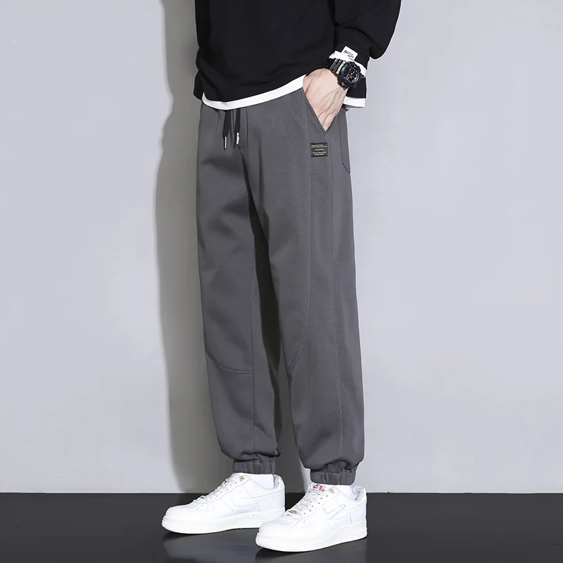 Spring Autumn Solid Color Men's Pockets Elastic High Waisted Bloomers Cargo Straight Trousers High Street Boyfriend Pants