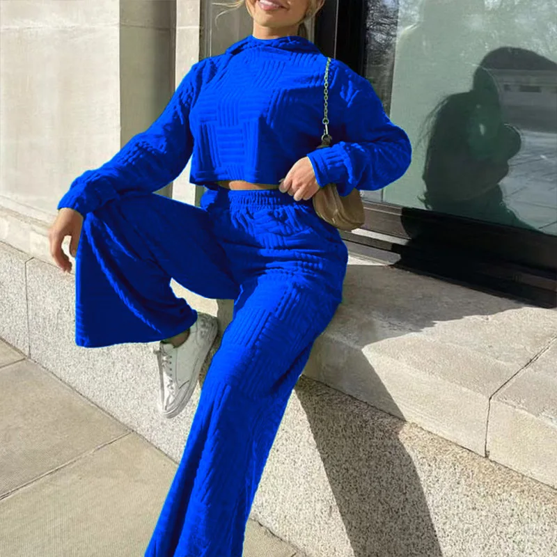 BKLD Women Clothing Autumn And Winter Hoodie Set Casual Fashion Solid Color Long Sleeve Tops And Wide Leg Pants Two Piece Sets