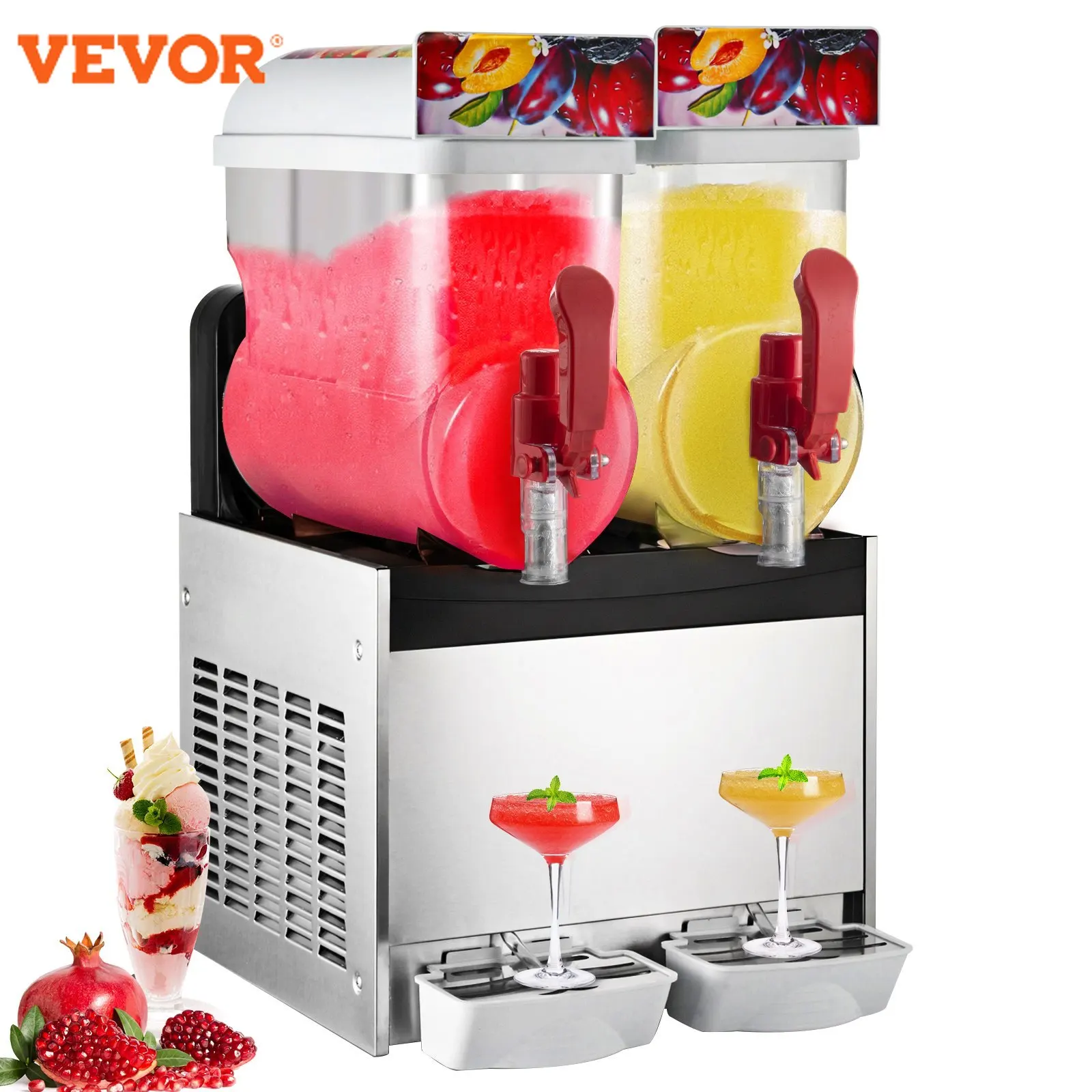 Vevor 2/3 Tanks Electric Slushy Granizing Machine Distributore Di Succo Cold Drinks Maker Acciaio Inossidabile Per Soda Cola Tea Commercial