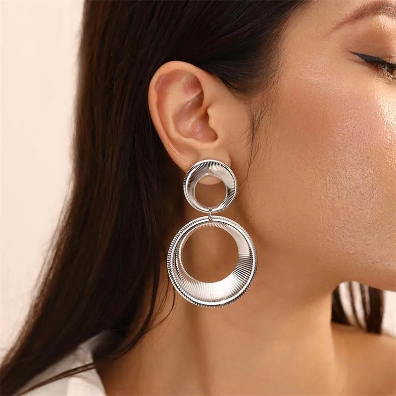 Dangle Earrings Vintage Metal Big Round Dangle Earrings for Women Exaggerated Gold Color Long Geometric Statement Earrings Jewelry 2025 New dangle earrings drop earrings long earrings golden earrings ear loops jewelry