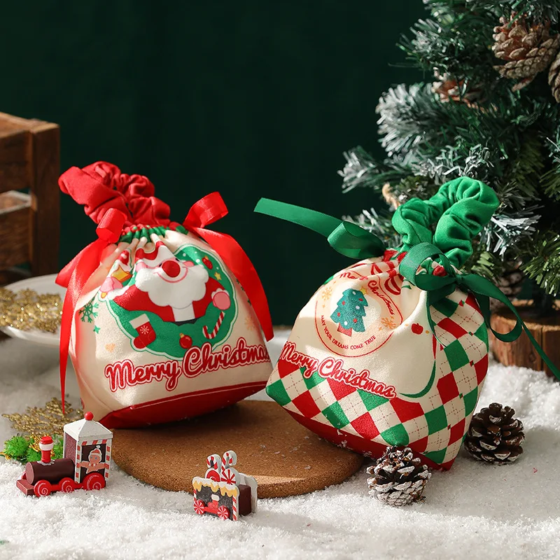 10/20/30 Pcs Christmas Candy Packaging Bag Pleated Velvet Gift Bag Pouch Xmas Wrapping Bags Christmas Party Decoration Favors 2