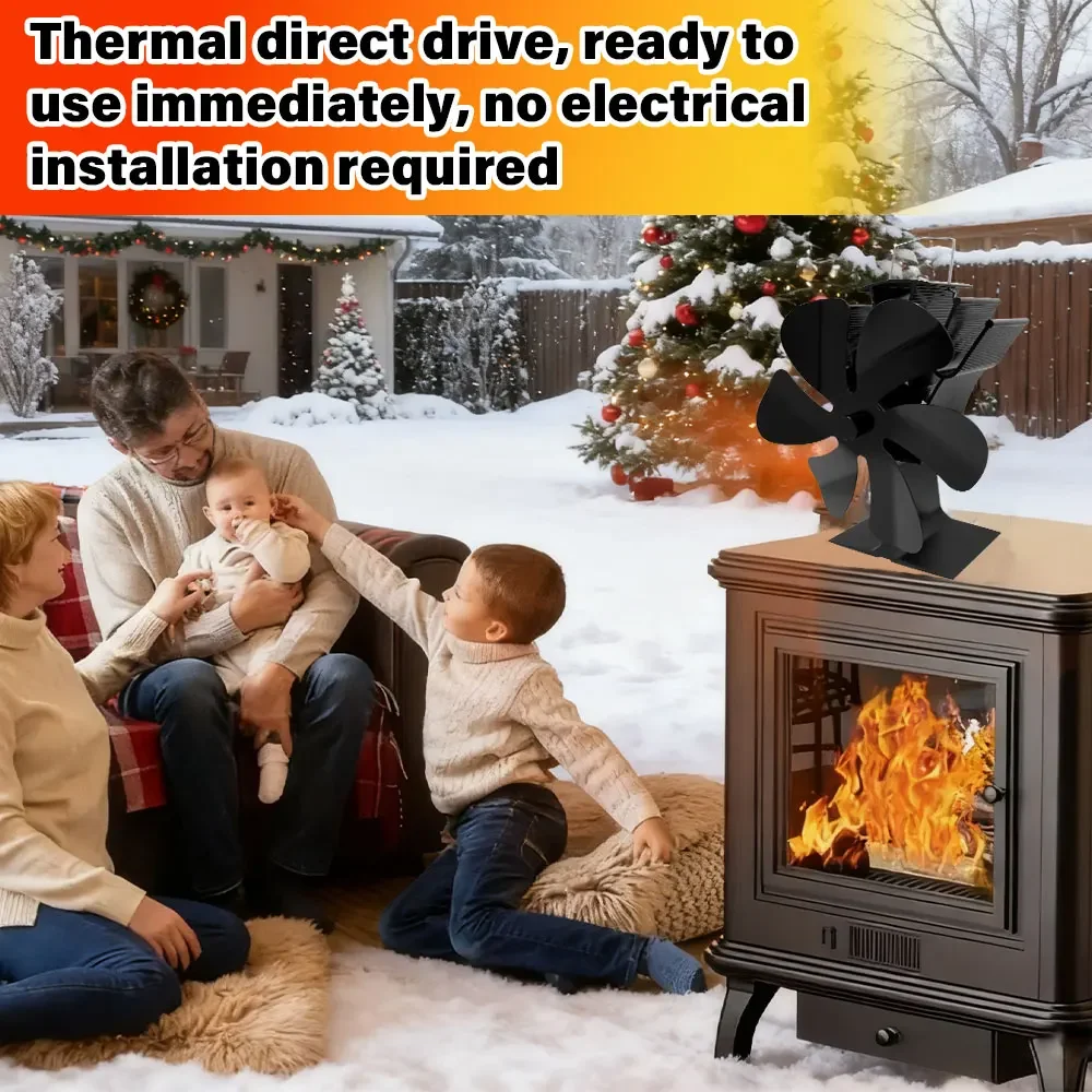 6-Blade Heat Powered Stove Fan for Wood Log Burner Fireplace Quiet Environmental Heater Tool Efficient Heat Distribution