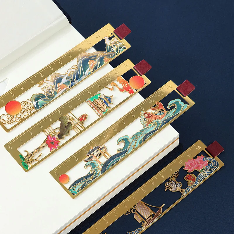 

Creative Bookmarks Chinese Style Hollow Out Bookmark Metal Brass Light Board Bookmark Gift Mountain Crane Deer Lotus Bookcase