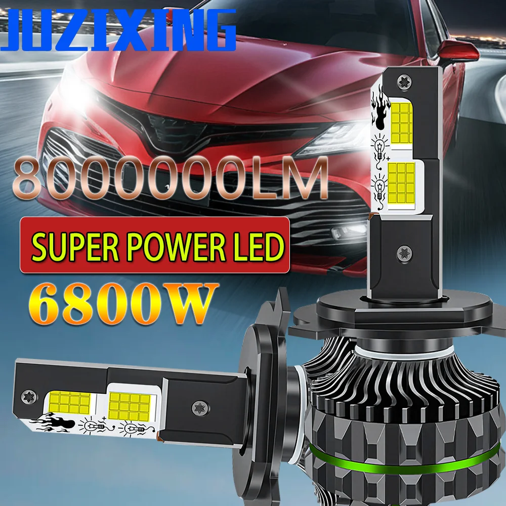 ไฟหน้ารถยนต์ JUZIXING แบบ LED กำลังไฟ 6800W โปรเจคเตอร์ทรงพลัง 6000K Canbus ไม่มีข้อผิดพลาด ไฟรถยนต์ Super H1 H9 9005 HB3 9006 HB4 1