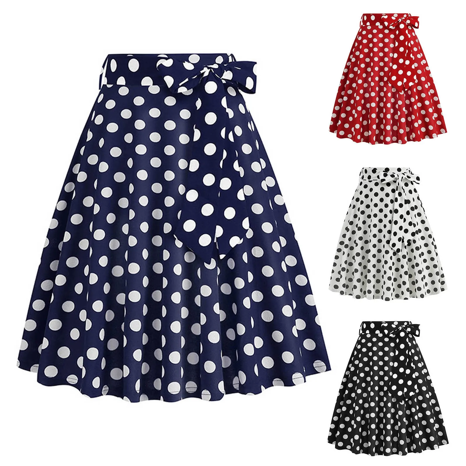 

Polka Dot 50s Vintage Woman Tunic Skirt High Waist Pleated Midi Retro Clothing Audrey Hepburn Chic Swing Beach Skater