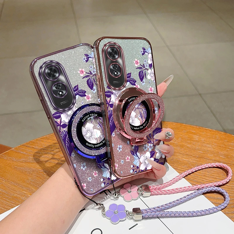 Purple Flowers Plating Bracelet Holder Phone Case Cover