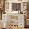 White Vanity Set, Makeup Vanity with 10 LED Lights, 8 Metal Sliding Drawers & 2 Cabinets ,58.3" Vanity Desk with Mirror & Lights 6