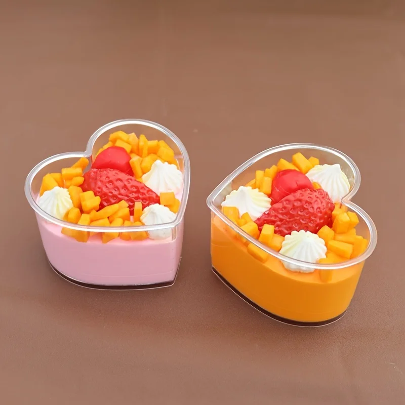 10sets Disposable Heart-Shaped Mousse Cups with Lids, Party Deli Snack Containers, DIY Catering Supplies for Home Gatherings