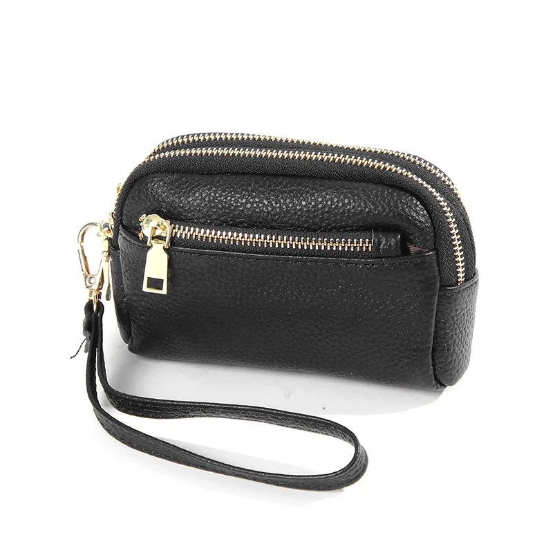 Elegant Genuine Leather Mini Wallet - Women's Handbag Style Coin Purse with Triple Zipper Design