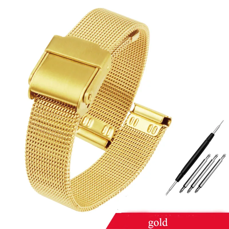 Elegant Milanese Mesh Watch Strap - Silver & Gold Stainless Steel, 13mm/14mm