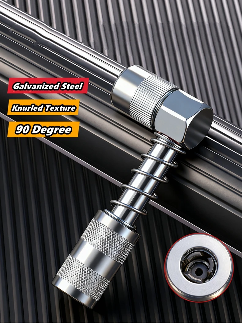 90 Degree Grease Coupler Gun Adapter Fittings Tool Grease Gun Tips 3 Jaw Angle Swivel Snap Right Fitting Tool for Truck Auto