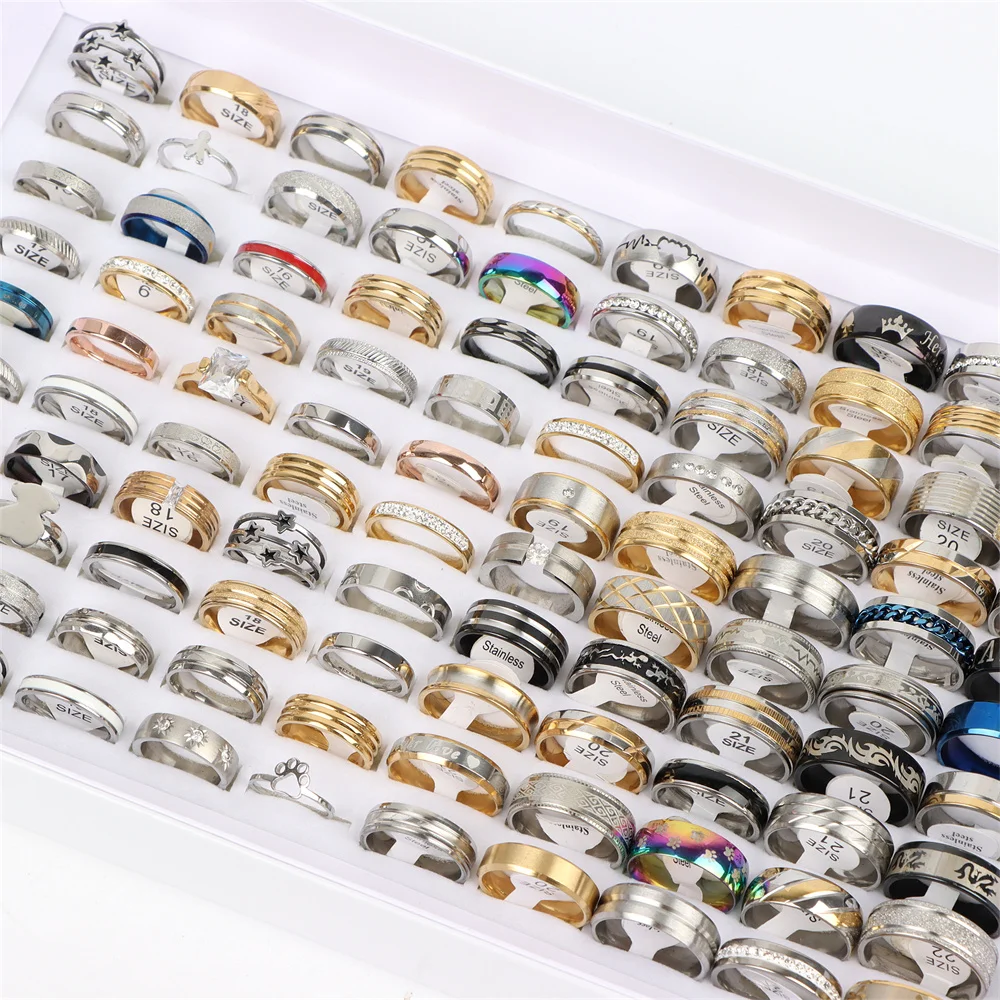 10/20Pcs/Lot Fashion Multi Style Zircon Spinner Punk Stainless Steel Rings For Men Women Wedding Anniversary Party Jewelry Gift 2