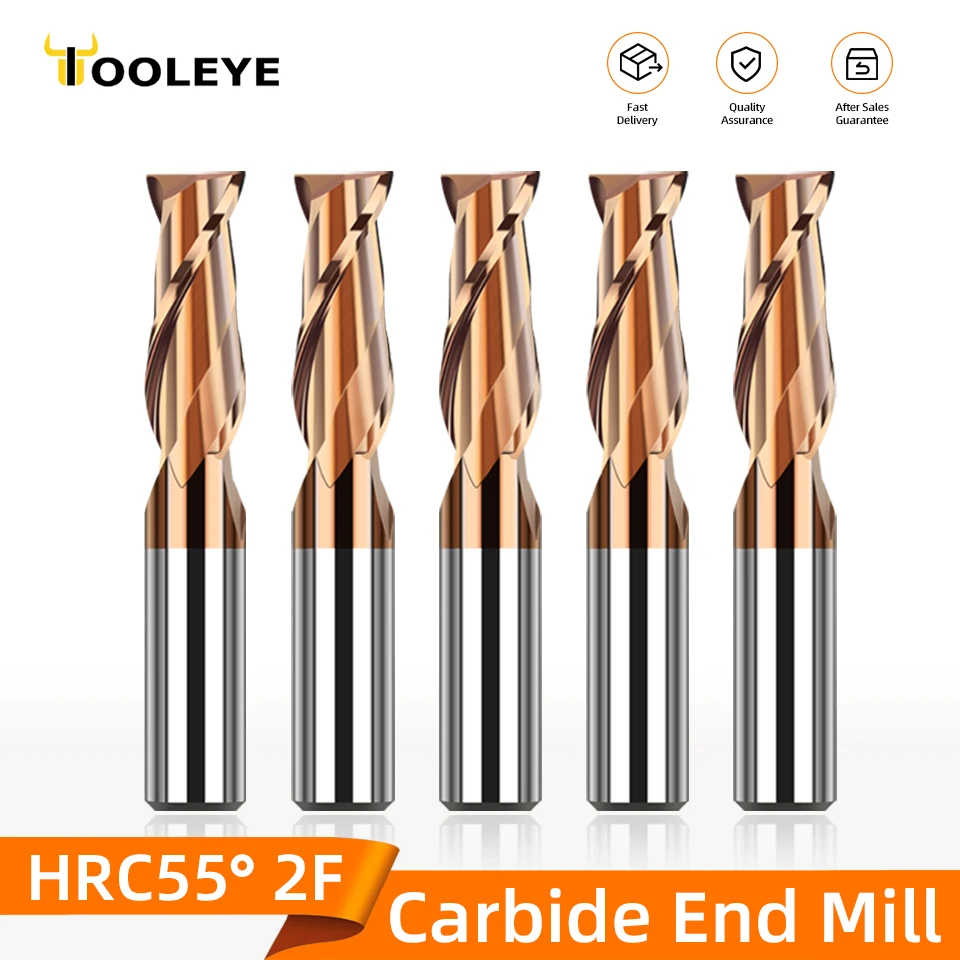 HRC55 Carbide End Mill 1 3 4 5 6 8 10 12mm 2 Flutes Metal Milling Cutter Cutting Tool CNC Maching Coating Flat Endmills milling cutter