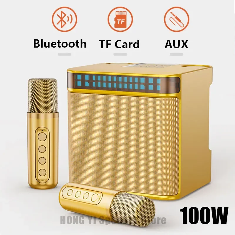 

New Family Party Karaoke Bluetooth Speaker Portable 100W High Power Colorful LED Wireless Microphone Sound Subwoofer Boombox