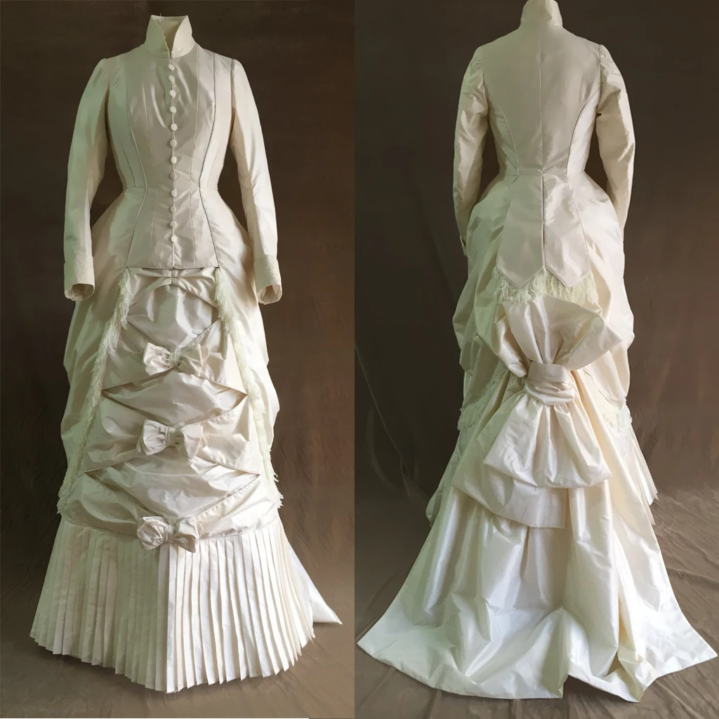

1880 Victorian Day dress Victorian White Bustle Ball Gown Retro Civil War Elegant White Bustle Bow Walking Dress Custom Made