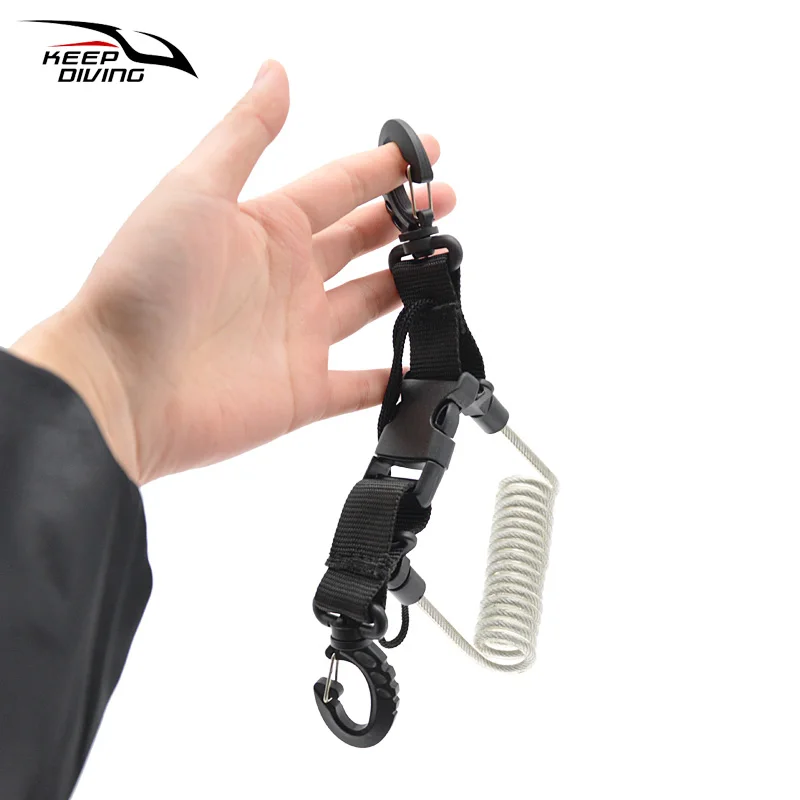 1Pcs Scuba Diving Camera Anti-lost Spiral Lanyard With 304 Stainless Steel Spring Safety Tool with Quick-release Buckle
