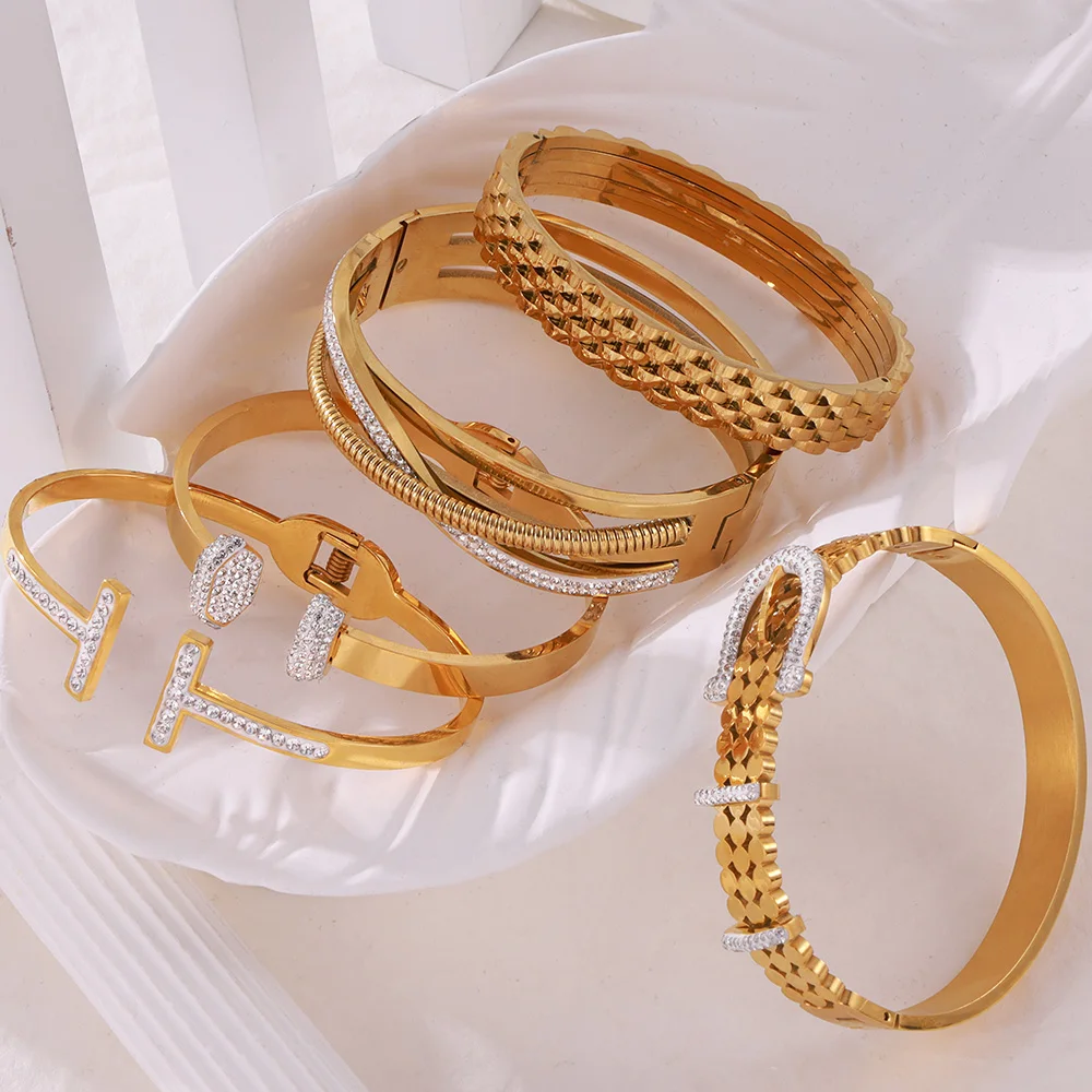 Bracelet Jonc Simple Doré Pour Femme - Acier Inoxydable, Style Vintage, Neuf Sans Emballage