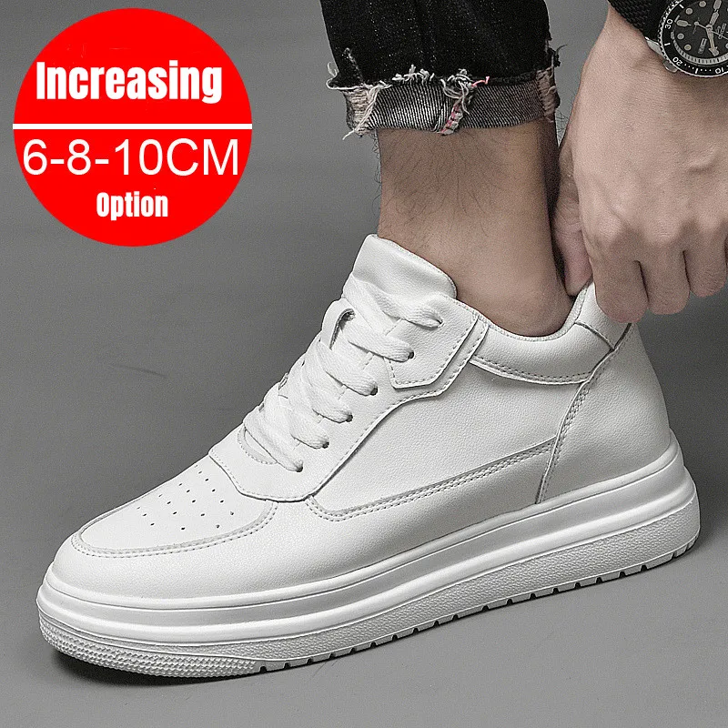 

PDEP Summer Invisible Height Increasing 6cm,8cm10cm White Men's Breathable ELevator Sports Casual Sneaker Shoes