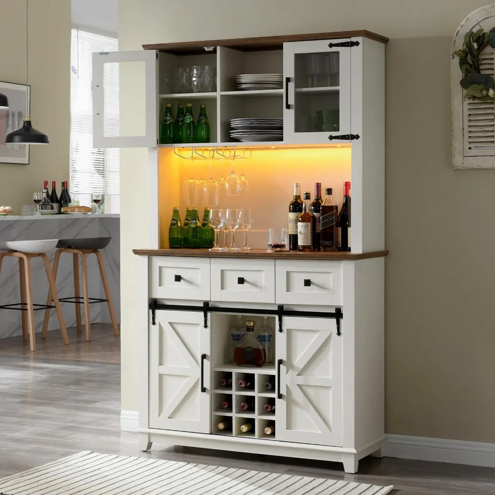 Coffee Bar Cabinet with Sliding Barn Door 72
