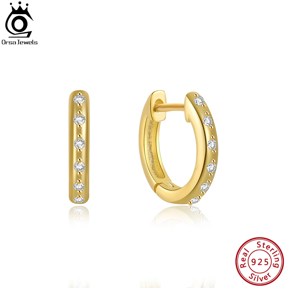 

ORSA JEWELS Trendy 925 Sterling Silver 18K Gold Plated Single Cubic Zirconia Hoop Earrings for Women Party Jewelry Gift APE79