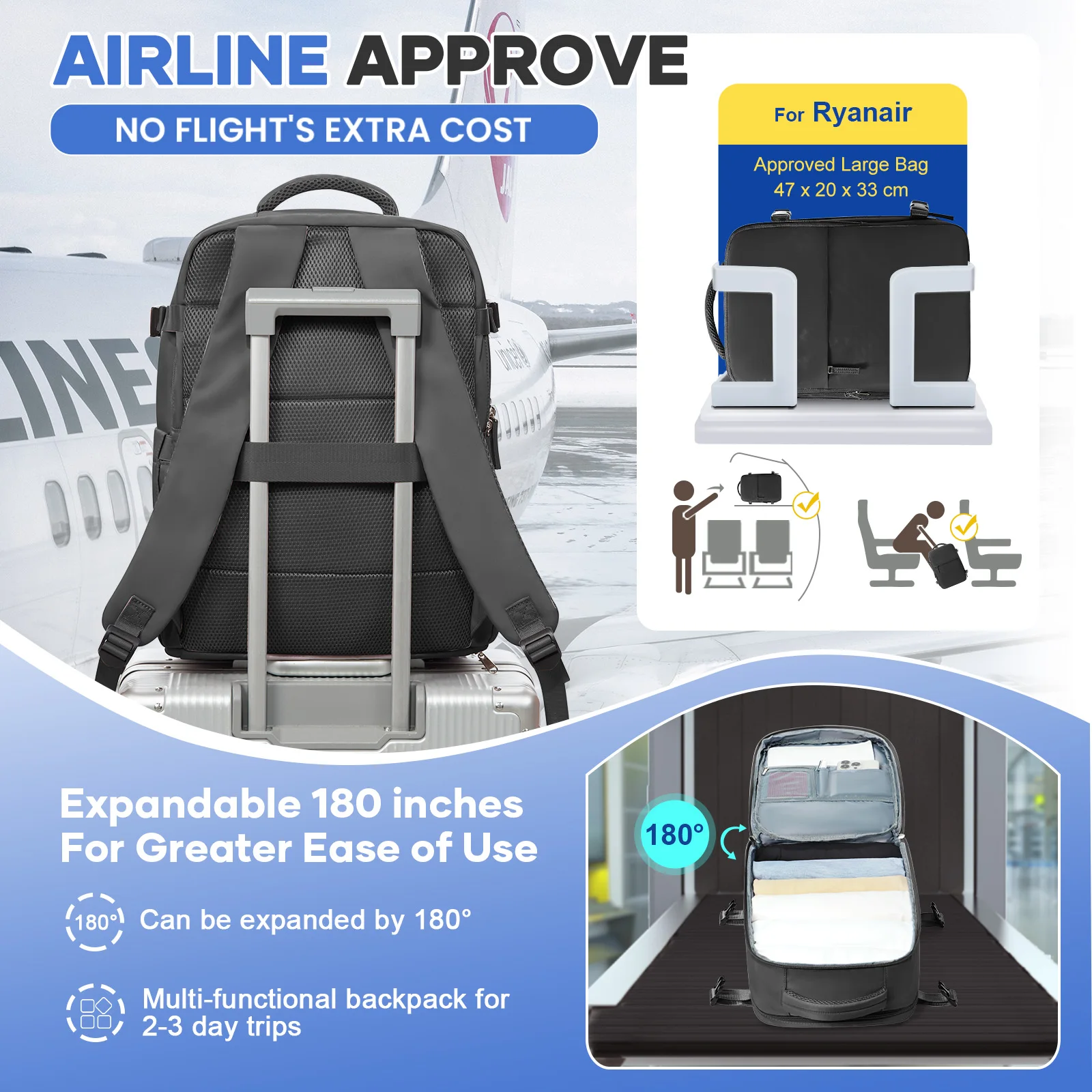 Lightweight Unisex Travel Backpack Functional Design Shoe Compartment Bags- Multi-Functional Laptop Backpack for, Hiking, School