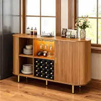 55-Inch Modern Wine Bar Cabinet with Storage, LED Lights, USB Ports & Adjustable Shelves for Kitchen, Living Room