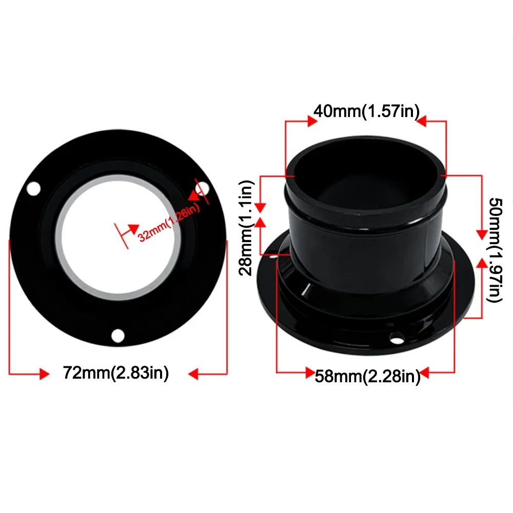 Black ABS Bevel Flange Adapter for Air Ventilation Hoses (50-160mm)